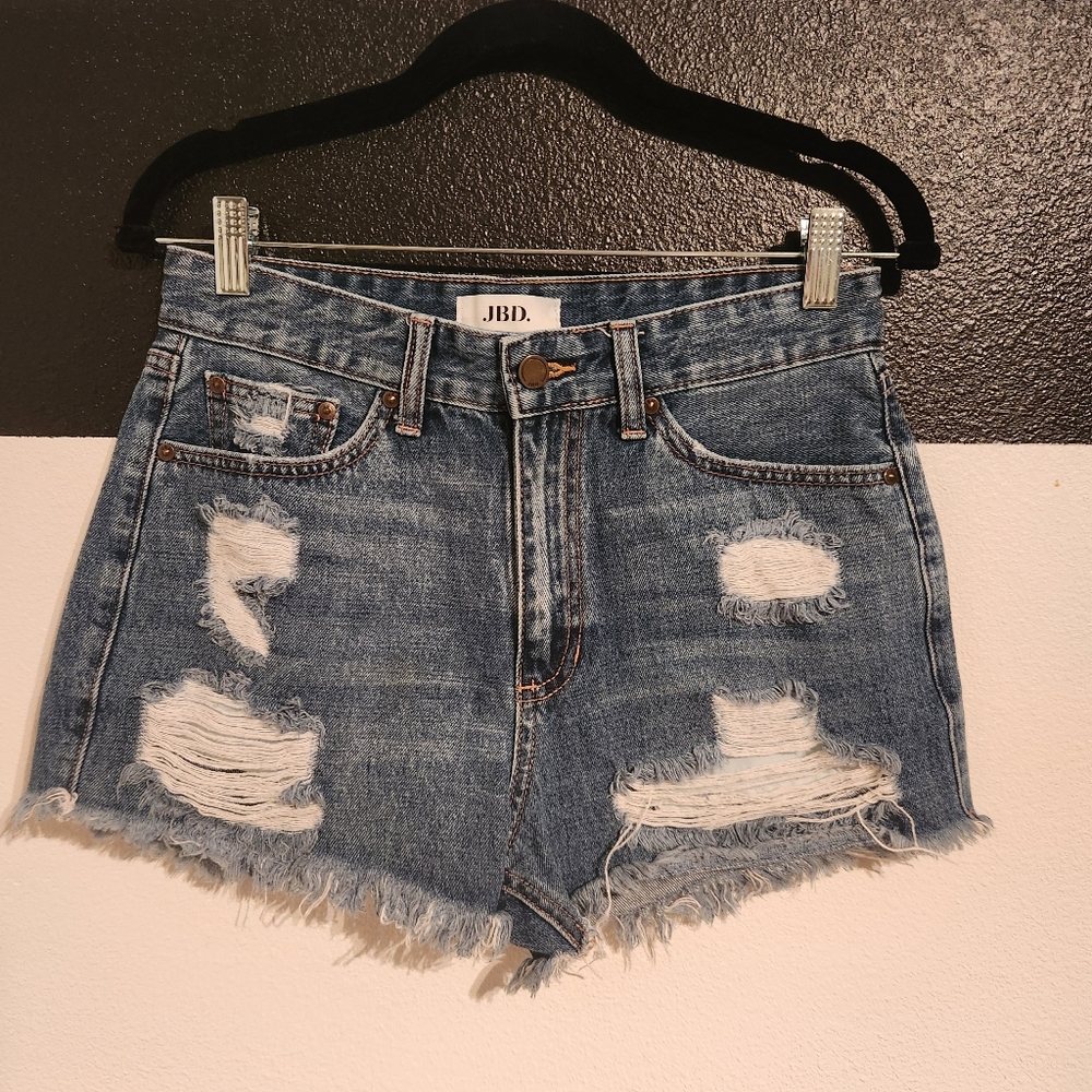 Just Black Distressed Denim Jean Shorts - Blue Size M